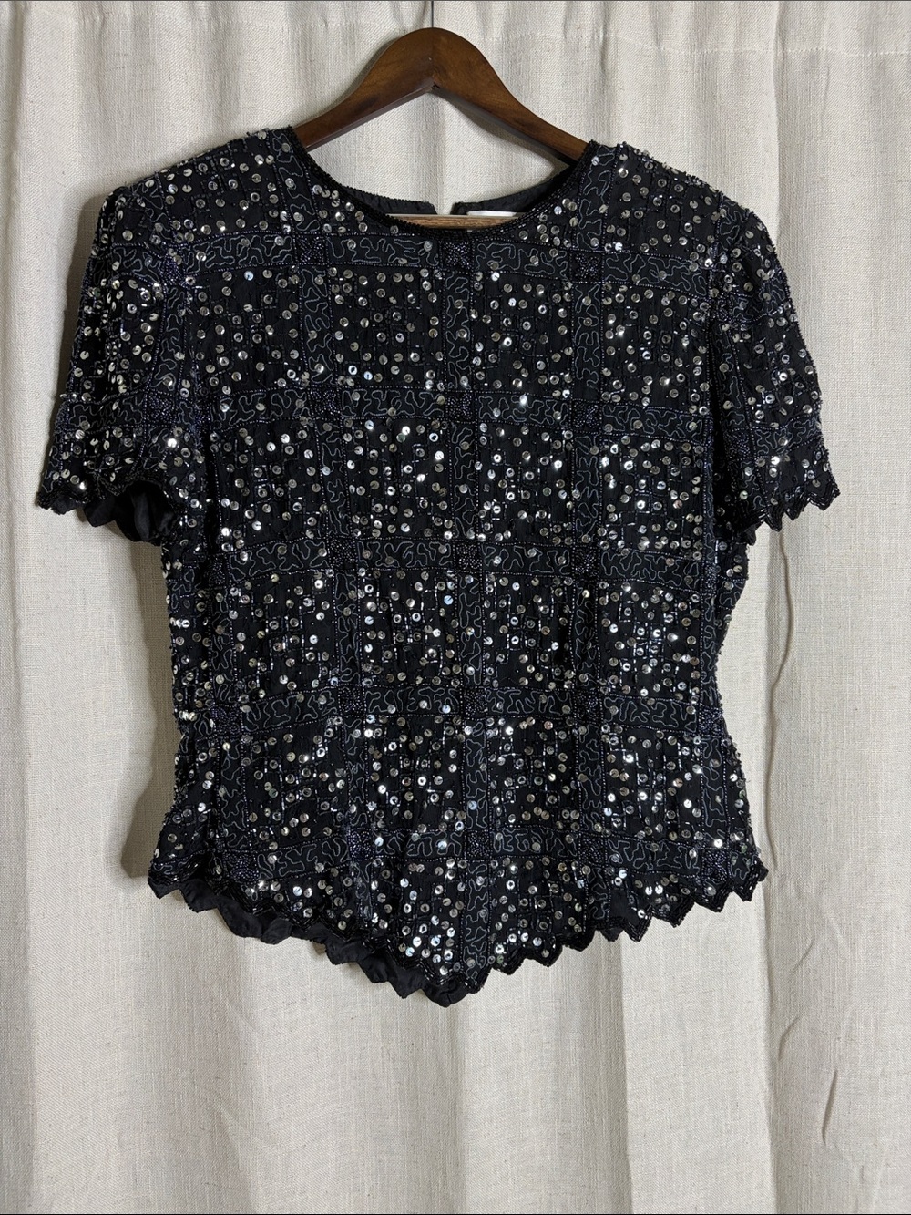Black Sequined Short Sleeve Blouse - Brand Unspecified